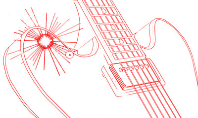 Canvas Print - Red Line Guitar Drawing