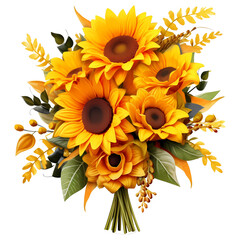 Wall Mural - Beautiful Sunflower bouquet illustration transparent background