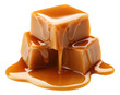 Caramel candies and caramel sauce isolated.