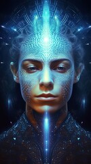 Wall Mural - male spiritual guide, young starseed man, concept of love, meditation incarnarion, compassion, cosmo