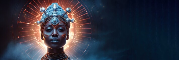 Wall Mural - african female spiritual guide, young starseed woman, concept of love, meditation incarnarion, compa