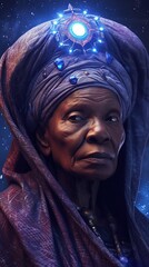Wall Mural - wise elder afro-american woman, beautiful esoteric shaman, mother of love and compassion. concept of
