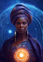 Wall Mural - wise elder afro-american woman, beautiful esoteric shaman, mother of love and compassion. concept of