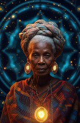 Wall Mural - wise elder afro-american woman, beautiful esoteric shaman, mother of love and compassion. concept of