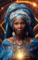Wall Mural - wise elder afro-american woman, beautiful esoteric shaman, mother of love and compassion. concept of