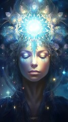 Wall Mural - female spiritual guide, young starseed woman, concept of love, meditation incarnarion, compassion, c