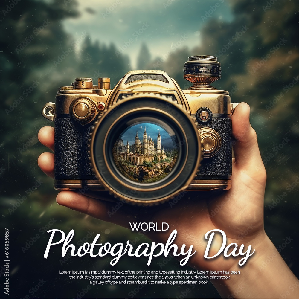 Post Background Camera Social media post template world photography day with realistic camera ...