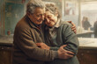 © Volodymyr - A happy grandfather hugs his grandmother. A happy couple of elderly people with joyful emotions. AI generation