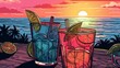 Cocktails on a beach background . Fantasy concept , Illustration painting.