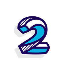 Wall Mural - 2 logo. isometric number two. vector impossible lines handwritten emblem. hatching shadow style flat