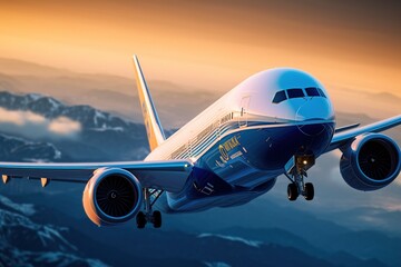 Wall Mural - flying passenger plane on the runway. generated by ai.