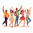 Happy Dancing People - Vector Illustration of Young Men and Women Enjoying a Dance Party