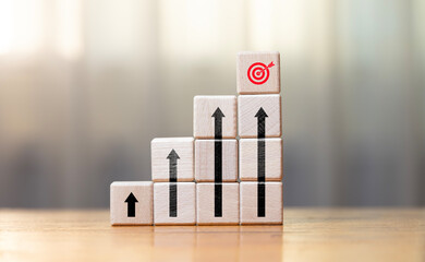 Wall Mural - business success goal concept and objective goals successful business growth a wooden block with a d