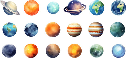 planets set in the style of photo-realistic compositions, rtx on, realistic watercolor paintings, li