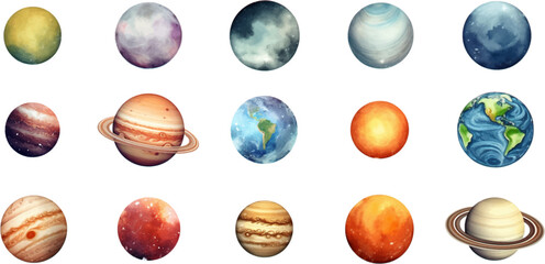 Wall Mural - planets set in the style of photo-realistic compositions, rtx on, realistic watercolor paintings, li
