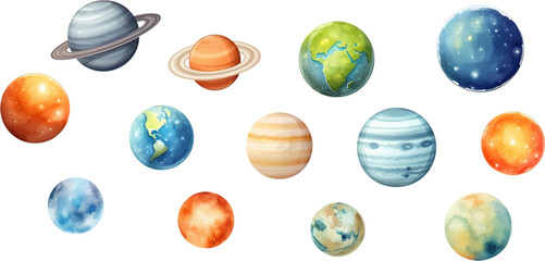 Wall Mural - planets set in the style of photo-realistic compositions, rtx on, realistic watercolor paintings, li