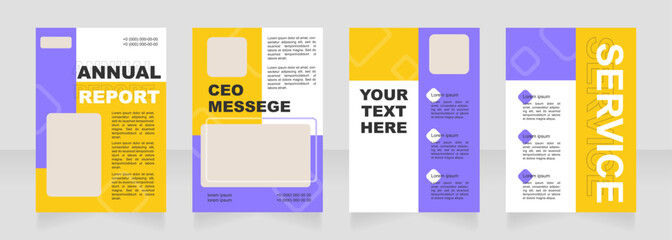 Wall Mural - purple and yellow blank brochure layout design. travel agency info. vertical poster template set wit