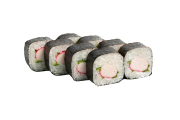 Wall Mural - isolated sushi set with shrimp, cucumber and cream cheese