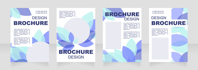 Nature blue blank brochure layout design. Leaves decor. Vertical poster template set with empty copy space for text. Premade corporate reports collection. Editable flyer paper pages