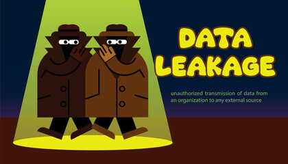 cartoon flat style illustration with two spies sharing secret information. data leakage concept