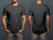 © degungpranasiwi - Photo realistic male grey t-shirts with copy space, front, and back view