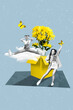 © deagreez - Two excited girls have fun careless celebrate spring holiday international women day package yellow daisy gifts isolated on blue background