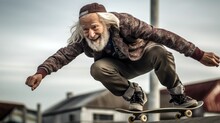 An Older Man Showing Off His Impressive Skateboarding Tricks At A Local Skatepark.