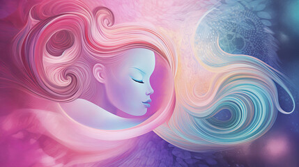 Wall Mural - cosmic deity yin flow femininity pastel girly goddess - by generative ai