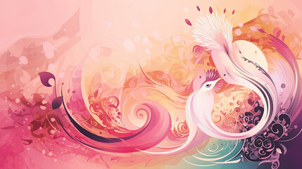 Wall Mural - girly bird floral flow femininity - by generative ai