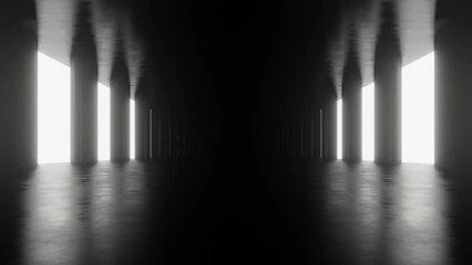 Abstract dark Sci Fi futuristic concrete tunnel space with neon light, Loop animation.