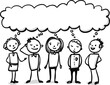 Team of men and women having ideas together in a big cloudy thought bubble - sketch note style digital hand-drawn vector illustration