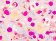 Gentle abstract watercolor hand drawn seamless texture with dots and particles of nude colors. Trendy rapport with lilac, purple, scarlet, magenta, pink, red, yellow spots.