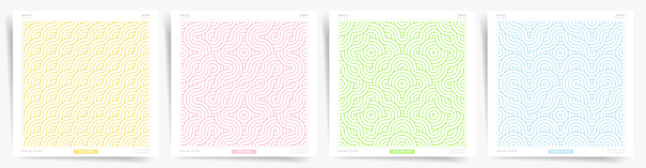 Minimal cover design. Summer wave seamless pattern set. Abstract line pattern design background.