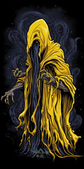 Wall Mural - yellow demonic priest cultist occult grim dark fantasy necromancer black art - by generative ai