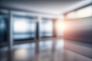 Aufkleber - Beautiful blurred background of a light modern office hall with panoramic windows and beautiful lighting.