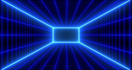 Abstract sci-fi grid,  dynamic animation retro neon wireframe net footage, glowing lines and lights. cyber technology, blue digital background