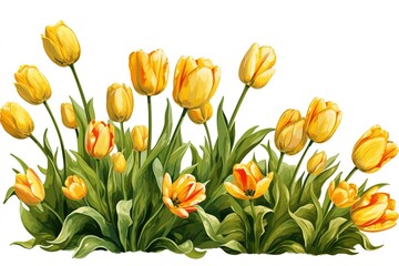 Wall Mural - yellow tulips isolated on white background. Generated by AI.
