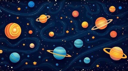 Vector space background . Cute flat style template with Stars in Outer space Generative AI