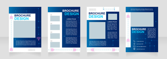 Wireless connection technology blank brochure design. Template set with copy space for text. Premade corporate reports collection. Editable 4 paper pages. Arial, Myriad Pro fonts used
