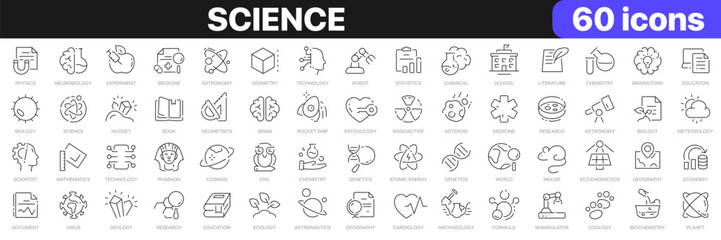 Poster - Science line icons collection. Education, learning, medicine, technology icons. UI icon set. Thin outline icons pack. Vector illustration EPS10