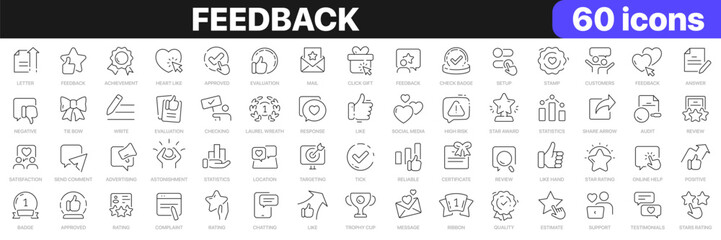 Fototapete - Feedback line icons collection. Evaluation, rating, support, service, like icons. UI icon set. Thin outline icons pack. Vector illustration EPS10
