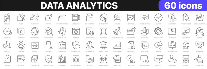 Poster - Data analytics line icons collection. Processing, statistics, information, analysis, graphic icons. UI icon set. Thin outline icons pack. Vector illustration EPS10