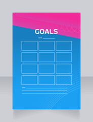 Wall Mural - Goals for year worksheet design template. Printable goal setting sheet. Editable time management sample. Scheduling page for organizing personal tasks. Astro Space Regular, Saira Light fonts used