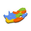 South Africa political map of administrative divisions - provinces. Colorful 3D vector map with country province names and dropped shadow.