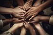 © Unionproject - photo crop hands stacked together in circle. Generative AI