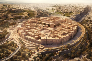 Poster - An image featuring an abstract interpretation of the City of David, with intersecting lines and a warm, earthy color scheme. Generative AI technology.