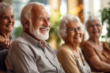 Happy Old Age, A Group Of Elderly People In A Nursing Home