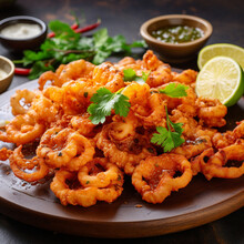 Deep fried prawns with a delicious sauce