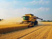 Combine Harvester Working In A Cereal Field. Generative AI