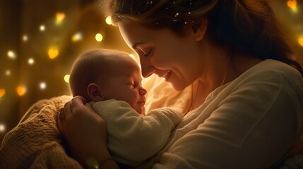loving mother hugs her little baby, generative ai